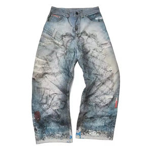 Jeans en denim baggy à jambe droite vintage délavé et vieilli, avec impression DTG et patchs, pour hommes, par SPORTISH IMPEX - Product Image 5