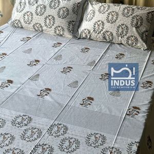 Sanganeri indien fait à la main bloc de draps imprimés ensembles de literie drap de lit avec taie d'oreiller - Product Image 6