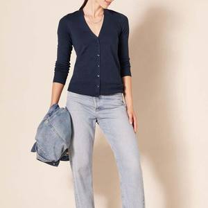 High Quality Solid Casual Jacquard Autumn Knitted V Neck <b>Women's</b> <b>Cardigans</b> Low MOQ Wholesale New Arrival <b>Navy</b> <b>Blue</b> - Product Image 4