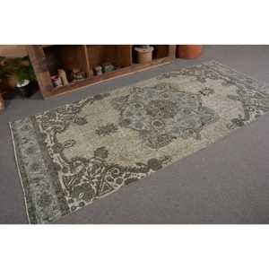 Vintage Turkish Large Area <b>Rug</b> Classic Green 4x8,9ft Rectangle Wool Latex Backing Abstract Pattern for Teen's <b>Hallway</b> Room <b>Rug</b> - Product Image 5
