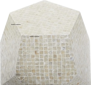 Mesita de noche geométrica con incrustaciones de nácar, mesita de noche de mosaico de perlas blancas hechas a mano para decoración de dormitorio y sala de estar de lujo - Product Image 2