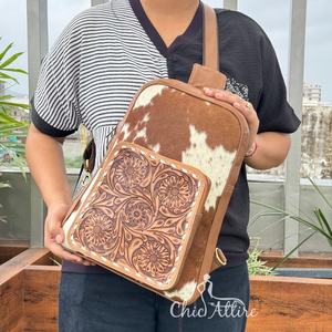 Bolso de pecho de cuero genuino personalizado con diseño floral hecho a mano, riñonera occidental de piel de vaca, bolso cruzado para mujer - Product Image 1