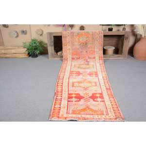 พรมตุรกีโบราณโบฮีเมียนสีส้ม-ขนาดกว้างขวาง2,9x11,2ฟุตคลาสสิกพื้นที่ขนาดใหญ่รูปสี่เหลี่ยมผืนผ้าการออกแบบการเย็บปะติดปะต่อกันวัสดุขนสัตว์ยาง4เมตร - Product Image 5