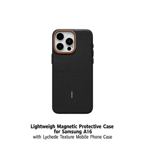 Étui de protection léger en cuir artificiel à motif gaufré magnétique uni pour téléphone portable A16, texture litchi - Product Image 3