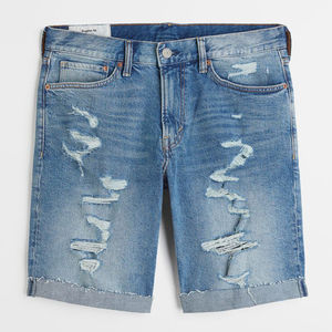 Novedad de verano, pantalones cortos de mezclilla informales elásticos a la moda para hombre, estilo Hip Hop, pantalones vaqueros rectos lavados ligeros, método de tejido de cintura media - Product Image 5