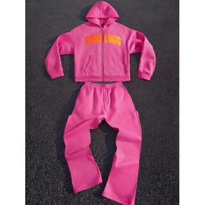 Chándales con capucha y cremallera para hombre, conjunto de dos piezas con logotipo personalizado, chándal de algodón 100% para hombre, conjunto de sudaderas con capucha y pantalones de chándal - Product Image 4