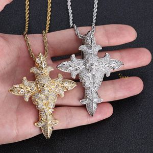 Luxe 10K Or Massif Moissanite Diamant Crâne Croix Pendentif Collier Glacé Hip Hop Gothique Religieux Bijoux De Mode pour Hommes - Product Image 3
