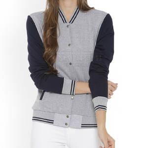 Chaqueta universitaria de lana para mujer con cierre a presión y ribete a rayas, chaqueta universitaria de dos tonos para mujer con ajuste cómodo - Product Image 1