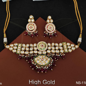 ชุบทองสูงแฟนซีสไตล์ปาร์ตี้สวมใส่ที่สวยงาม Kundan หินออกแบบ Kundan เครื่องประดับสั้นเค้นคอสไตล์สร้อยคอชุด - Product Image 1