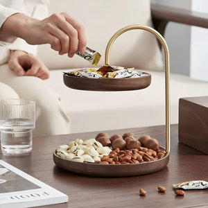 Best Quality Wooden 2 Tier Food Serving Tray Home Decoration Fruit Plate Cake Snacks Plate Wedding in Low Price - Product Image 2