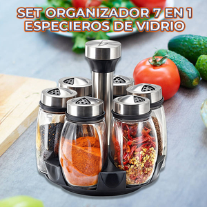 Set di 6 Barattoli per Spezie in Acciaio Inox e Vetro, Rotazione a 360° con Foro di Drenaggio Regolabile, Collezione Premium di Saliera e Pepiera - Product Image 5