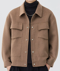 Veste en laine pour homme, fermeture à glissière, veste en polaire durable, col montant, veste décontractée d'hiver, veste unie teinte, veste patchwork - Product Image 3