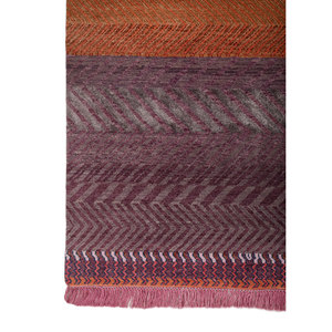Tapis en laine et soie de bambou à motifs rayés Manchaha - Les-2874 - Noué à la main - Rose et violet - Pour usage domestique - Product Image 4
