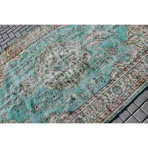 Grand tapis turc de 6x8,8 pieds, tapis vintage, tapis à bordures bleues - Product Image 5