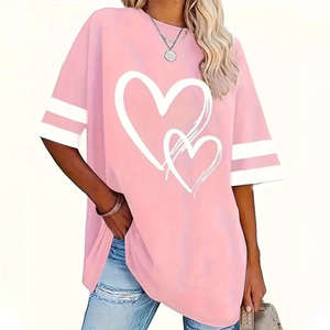 Camiseta de Punto de Manga Corta Personalizada, Holgada, Informal, Elegante, con Cuello en V, de Spandex/Poliéster, para Mujer de Talla Grande, 160 g, Primavera/Verano - Product Image 3