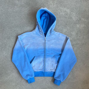 <b>Thick</b> Cotton 500Gsm Heavyweight Cotton Blended Hoodies Custom Vintage Washed Men Sun Faded Zip Up Hoodie - Product Image 4