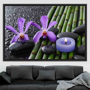 Purple Orchid Canvas Print: Bamboo Grove Zen Wall Art,<b>BLACK</b> <b>FRAMED</b> CANVAS - Product Image 1