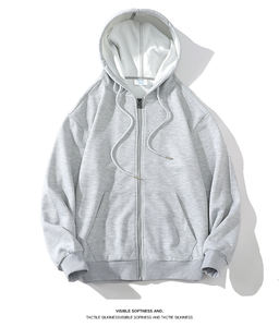 Sudaderas con capucha con cremallera de poliéster y algodón liso en blanco con hombros caídos de diseñador Premium con logotipo impreso personalizado para hombre - Product Image 5