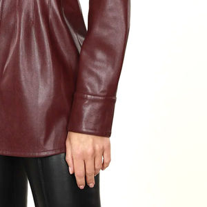 Camisa Formal de Invierno para Mujer, de Cuero Genuino, Corte Holgado, con Botones, Diseño Urbano, Color Sólido, Prenda Exterior Moderna - Product Image 6