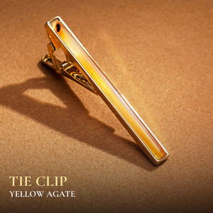 [Tinh Vu Collection] Pince à cravate de luxe pour homme plaquée or 18 carats - Pierre précieuse en agate jaune Fengshui (KCVDAVA002) - Fabriqué au Vietnam - Product Image 1