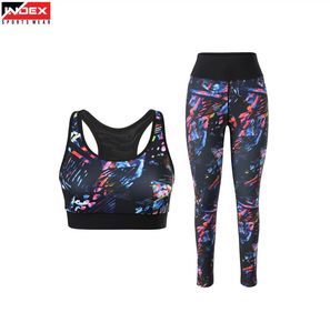 ชุดโยคะผู้หญิง INDEX เสื้อครอปแบบ Racerback กางเกงเลกกิ้งเอวสูงแบบเต็มตัว พิมพ์ลาย Sublimation ผ้าสแปนเด็กซ์ โพลีเอสเตอร์ แห้งเร็ว ชุด 2 ชิ้น - Product Image 1