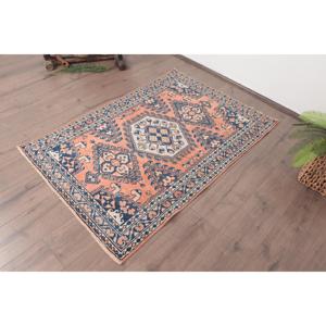 Alfombra Turca Vintage de 3.2x4.9 pies, Alfombra de Lana con Puntos Azules - Product Image 2