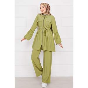 Ensemble 2 pièces fermeture éclair manches ballon vert pétrole - Product Image 1