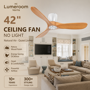 Ventilador de techo de madera maciza de 42 pulgadas, sin luz, con motor reversible de CC y control remoto para sala de estar, disponible en EE. UU. - Product Image 1