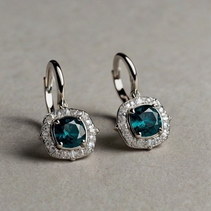 ต่างหูเม็ดเดี่ยวสีโรสโกลด์สีเขียวอมฟ้าทำจากทองคำขาว10K 14K 18K เครื่องประดับชั้นดีจากประเทศไทย - Product Image 6