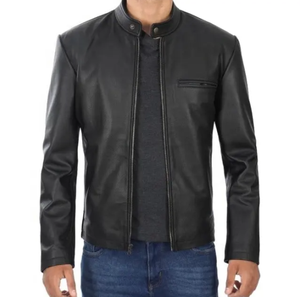Veste en cuir noire personnalisée de haute qualité pour hommes/Veste en cuir à la mode directe d'usine pour hommes - Product Image 3