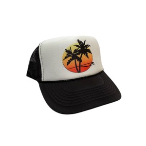 Sunset Palms Trucker Hat Impresión de logotipo 5 paneles de espuma Panel frontal Malla Sombrero Vintage Cap Vietnam OEM Fabricante - Product Image 2