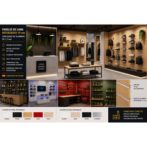 Red Reinforced 19mm Slatwall Panels with 1.2mm Black Aluminum Inserts 1200x1200mm <b>Display</b> <b>Racks</b> Made in Spain - Product Image 6