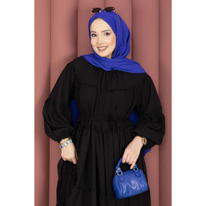 Vestido de Gasa Negro Sólido con Capas y Elegante Detalle Translúcido, Cintura Imperio, Tallas XS a XL, Estilo Discreto para el Día o para Salir de Noche - Product Image 2