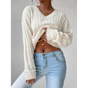 Suéter de Punto Trenzado con Cuello en V para Mujer, 100% Acrílico, Talla Grande, Invierno, con Adornos de Letras y Botones - Product Image 6