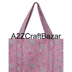 Sac fourre-tout en coton 100 % écologique, grand sac de shopping matelassé, imprimé floral en blocs, lavable, pour les voyages et l'usage quotidien - Product Image 3