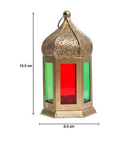 Juego de 2 linternas de metal dorado, linternas colgantes y de mesa de estilo marroquí para uso festivo y de decoración de eventos en el jardín del hogar - Product Image 6