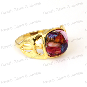 Hot Selling 12mm Solid 925 Sterling Silver 18K Gold <b>Filled</b> <b>Cushion</b> Shape Women's Designer Ring Multi Spiny Oyster Turquoise Ring - Product Image 2