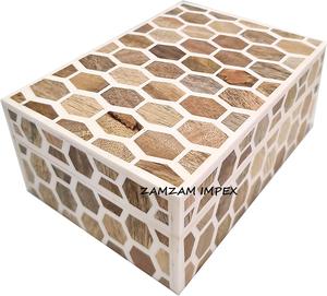 New Arrival Multi Utility Honeycomb Pattern <b>Wood</b> Bone Inlay Decorative Jewelry <b>Box</b> Housewarming Keepsake <b>Storage</b> - Product Image 2