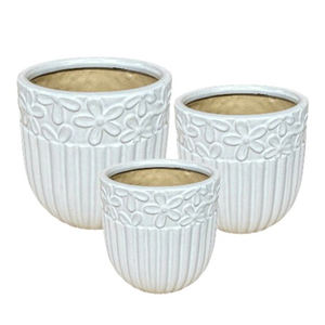 Ensemble de vases en céramique émaillée faits à la main avec motif floral en relief, poterie décorative haut de gamme pour la maison et le jardin - Product Image 5