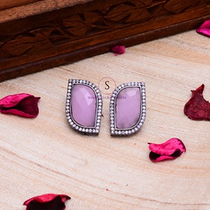 Boucles d'oreilles indiennes faites à la main en argent oxydé boucles d'oreilles en pierres précieuses belles boucles d'oreilles pour femmes bijoux pour la fête de mariage - Product Image 2