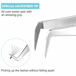 Pinces à cils en acier inoxydable, pointe incurvée en microfibre, soins de beauté, pinces à cils pour extensions de cils - Product Image 2