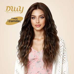 DWY High Quality T-Part <b>Lace</b> <b>Wig</b> Brown Mixed Synthetic Hair with Light Brown <b>Lace</b> Long Curly Style" - Product Image 1