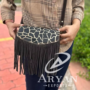 New Western Stylish Animal Print Fur Genuine Leather Fringe <b>Bag</b> High Quality <b>Boho</b> Style Women Real Leather Fringe Crossbody <b>Bags</b> - Product Image 1