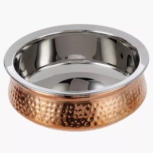Commercial Restaurant &amp; Hotel <strong>Hammered</strong> Steel Handi <strong>Wok</strong> with 7in Copper <strong>Bottom</strong> Inner Stainless Steel Serving Dish - Product Image 2
