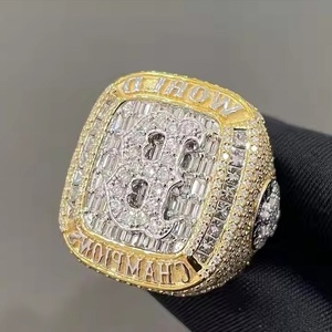 10K jaune laboratoire cultivé rond diamant bague de fiançailles élégant Hip Hop Style pour hommes Unique Vintage or bande de mariage - Product Image 3