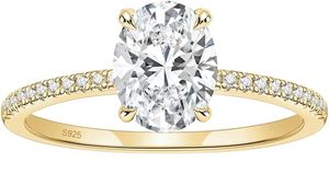 <b>925</b> Sterling <b>Silver</b> Luxury Classic Style 3Carat Certified Engagement Wedding Promise <b>Rings</b> Oval Cut Moissanite Gemstone Prong - Product Image 5