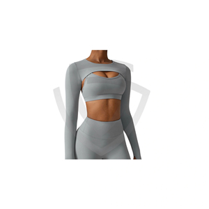Ensemble de vêtements de sport pour femmes en 2 pièces, short taille haute et soutien-gorge de sport, débardeur court, motif uni, logo sur le devant, pour la course à pied, le yoga, l'entraînement - Product Image 1