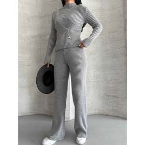Side Button Detail <b>Knitted</b> <b>Set</b> 1563 - Gray - Product Image 1