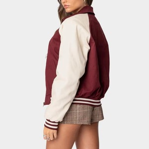 Veste universitaire pour femmes grande taille de haute qualité personnalisable, manches en simili cuir, broderie en chenille de laine, veste universitaire - Product Image 2