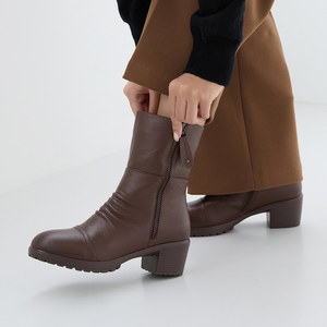 [JSHOE] Botas de Media Caña con Tacón Grueso y Forro de Piel de Vaca Auténtica, 5.5cm, Cálidas y Cómodas para Invierno - Product Image 2
